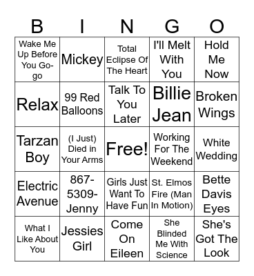 80's 2 Bingo Card