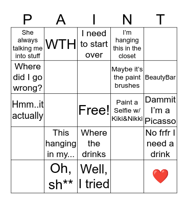 Paint a Selfie Bingo Card