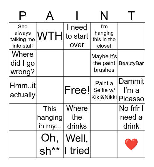 Paint a Selfie Bingo Card