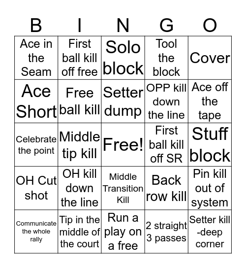 Volleyball BINGO! Bingo Card
