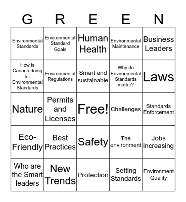 Environmental Standards- Green Bingo Card