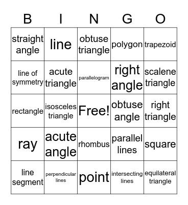 Geometry Bingo Card