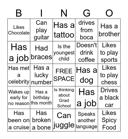 Self Awareness Bingo Card