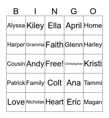 Gramma's Bingo Card
