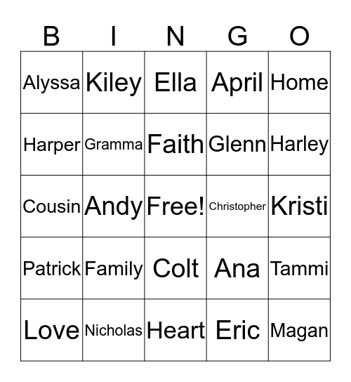 Gramma's Bingo Card