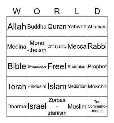 World Religions Bingo Card