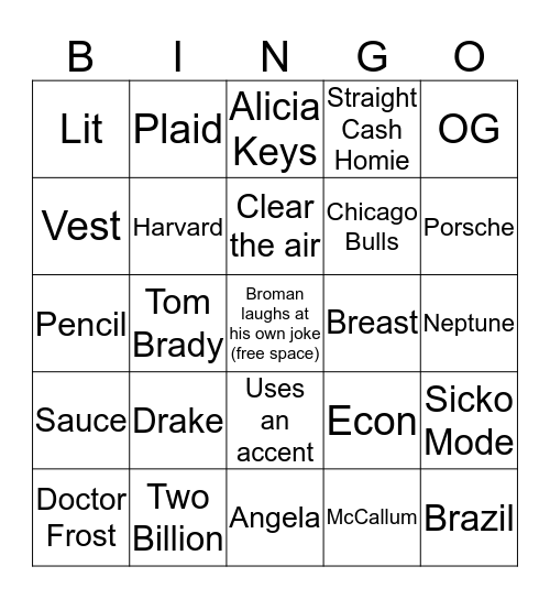Broman Bingo Card