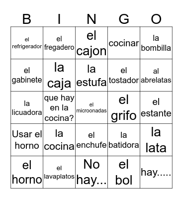 4th grade Unidad 6 BINGO Card