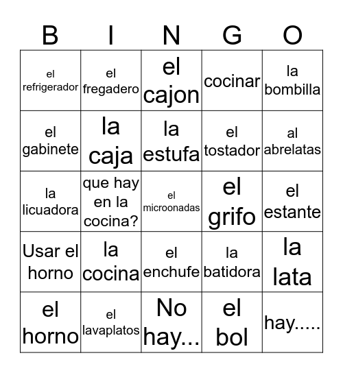 4th grade Unidad 6 BINGO Card