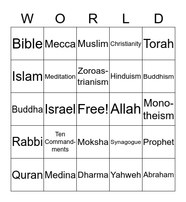 World Religions Bingo Card