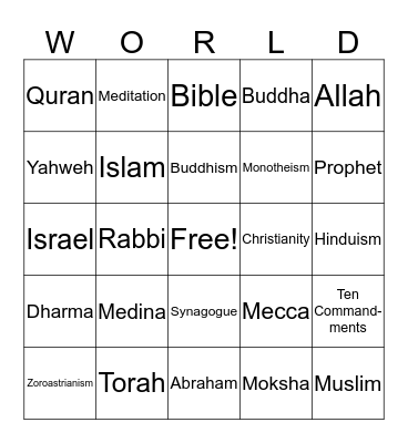 World Religions Bingo Card