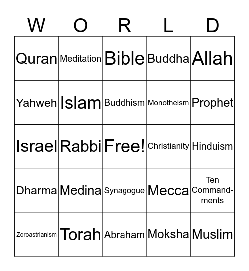 World Religions Bingo Card