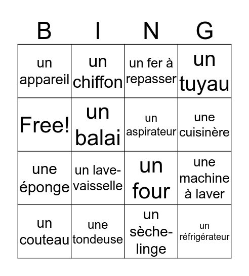 Objets utiles Bingo Card