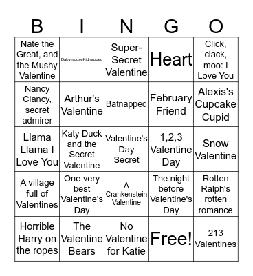 Valentine Books Bingo Card