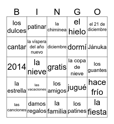 el invierno Bingo Card