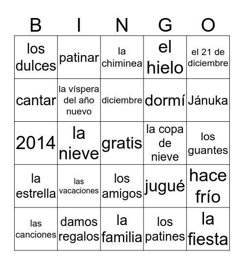 el invierno Bingo Card