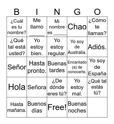 Saludos y Despedidas Bingo Card