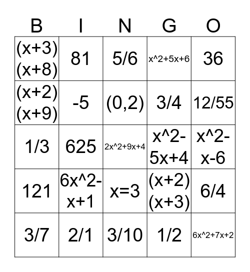 Math Bingo Card