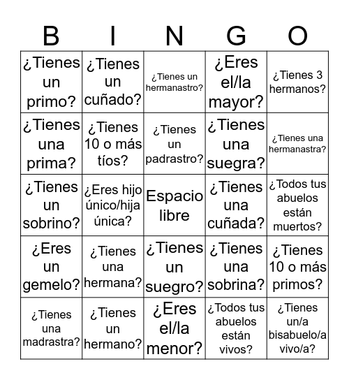Bingo humano: Familia Bingo Card