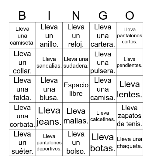 Bingo humano: La ropa Bingo Card