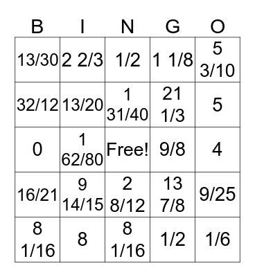 FRACTION BINGO Card