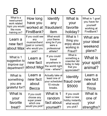 Get to Know you!! Bingo Card