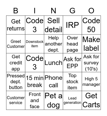 Lowe's Bingo Card