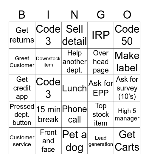 Lowe's Bingo Card