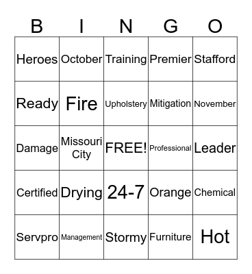 SERVPRO BINGO Card