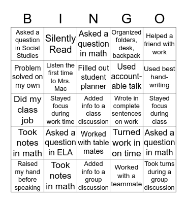 Participation Bingo Card
