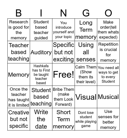 Pedagogy Bingo Card