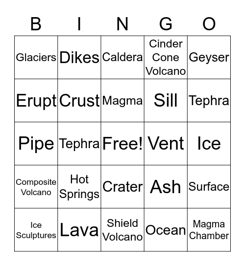 VOLCANOES  Bingo Card