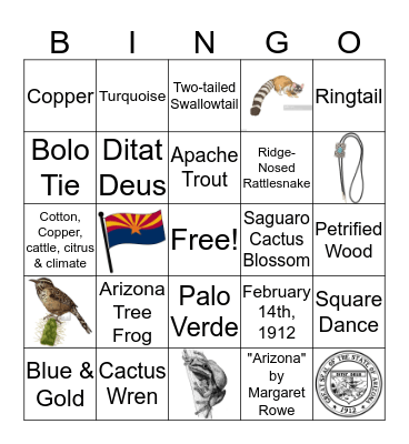 Arizona State Symbols Bingo Card