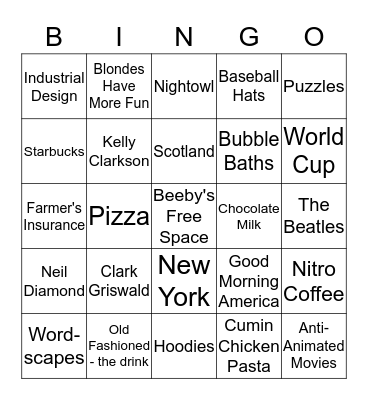 TAMARA'S FAVORITE THINGS Bingo Card