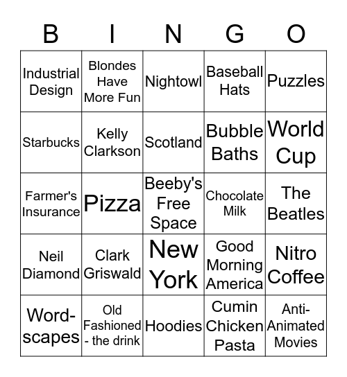 TAMARA'S FAVORITE THINGS Bingo Card