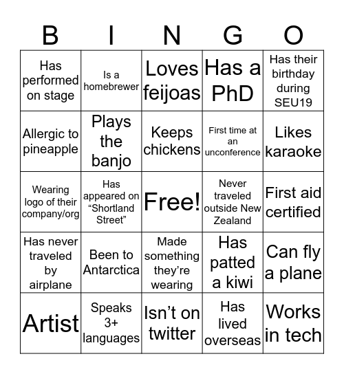 Social Enterprise Unconference 2019 Bingo Card