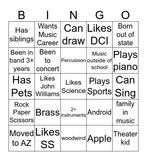 Get to Know People Bingo Card