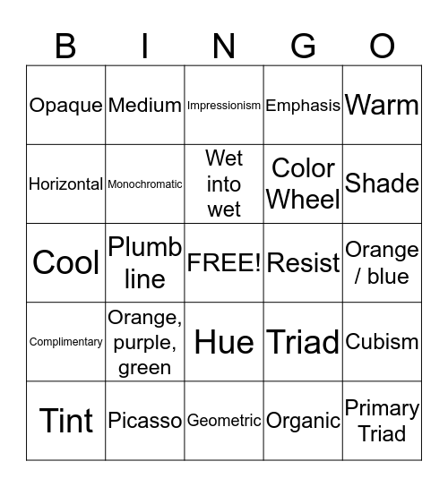 Watercolor & Color Schemes Bingo Card