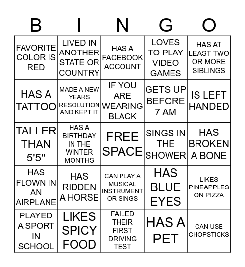 ICEBREAKER BINGO Card