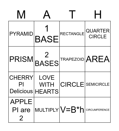 Geometry Bingo Card