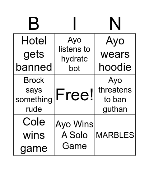 Ayo live Bingo Card