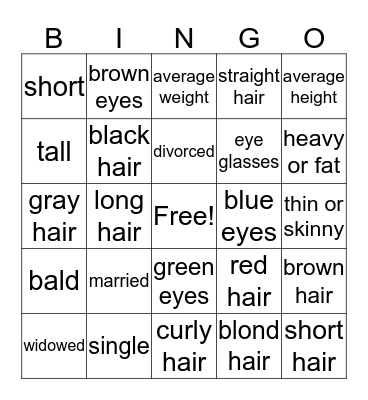 Describe people Bingo Card