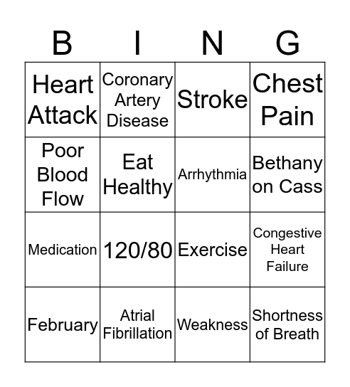 Heart Health! Bingo Card