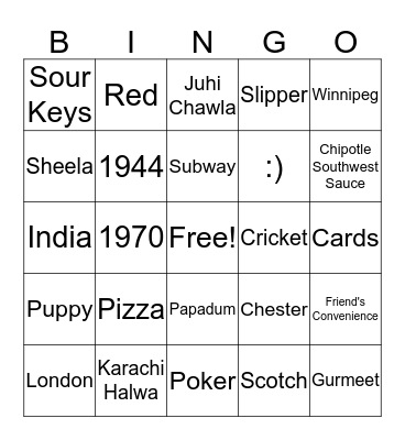 Ramesh's 75th Birthday Celebration! Bingo Card