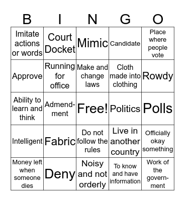 Lesson 22 Vocabulary Bingo Card