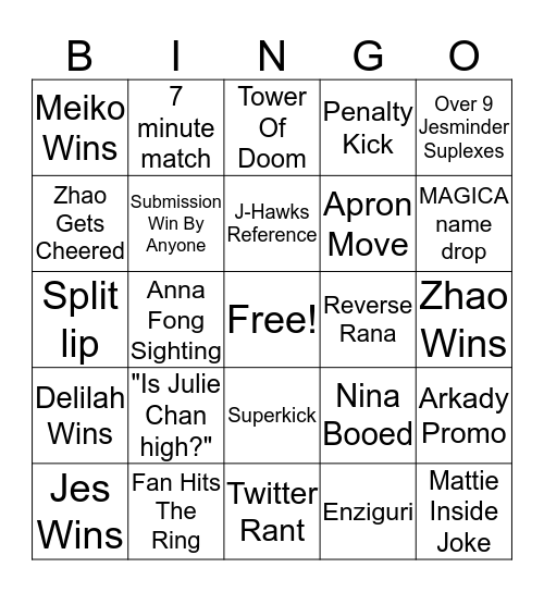 Lioness Cup Night Two Bingo Card