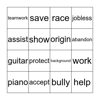 Vocabulary BINGO Card