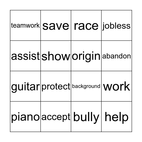 Vocabulary BINGO Card