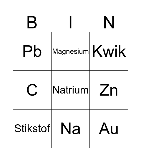 Elementen Bingo Card