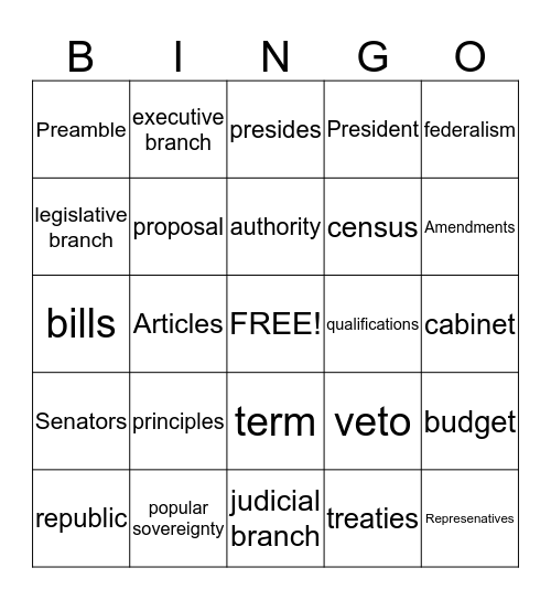 The U.S. Constitution Bingo Card